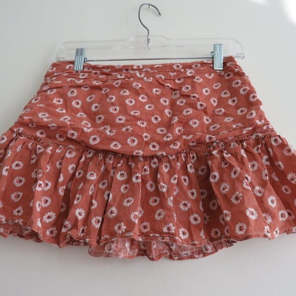 SABO SKIRT Ditsy Daisy Floral Ruched Mini Skirt in Terracotta Festival Boho Sz M - Picture 8 of 13